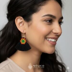 Mexican earrings chaquira desing  3 x 2 in